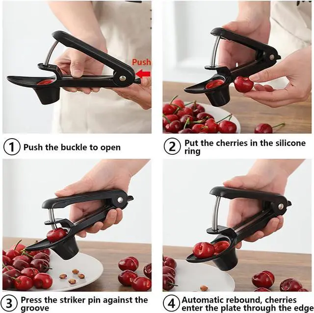 Alt view image 5 of 7 - Cherry Pitter Tool, Cherry Pit Remover Tool, Cherry Picker, Fruit Core Remover Design for Make Delicious Cherries Dishes and Cocktail Cherries (Black)