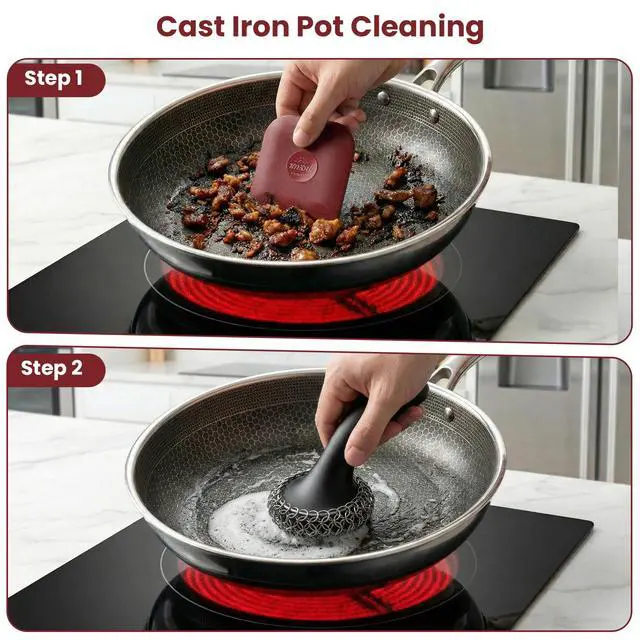 Alt view image 5 of 7 - Pan Scraper Tool for Kitchen 5 Pcs Pot Scraper | Multifunctional Pot Scraper Kitchen Tool, Non-Slip, Food Safe, High Heat Resistant-Red
