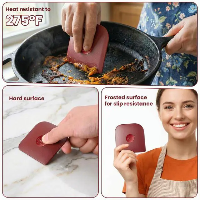 Alt view image 2 of 7 - Pan Scraper Tool for Kitchen 5 Pcs Pot Scraper | Multifunctional Pot Scraper Kitchen Tool, Non-Slip, Food Safe, High Heat Resistant-Red