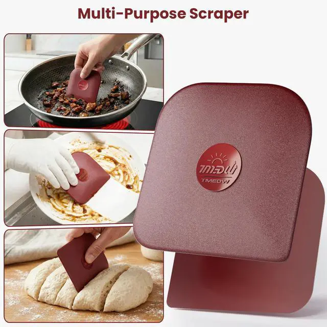 Alt view image 6 of 7 - Pan Scraper Tool for Kitchen 5 Pcs Pot Scraper | Multifunctional Pot Scraper Kitchen Tool, Non-Slip, Food Safe, High Heat Resistant-Red