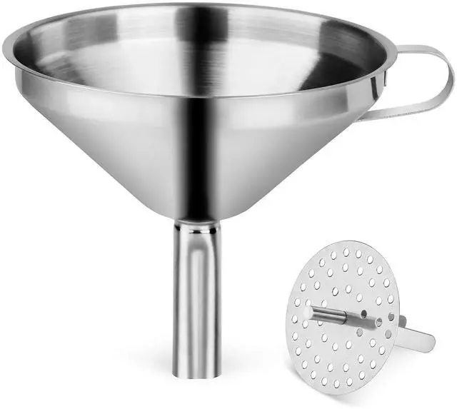 Main image of Stainless Steel Funnel with Detachable Strainer Filter, 5-Inch, Silver, Heavy-Duty Kitchen Funnel for Liquids, Oils, Sauces, Broths, and Canning