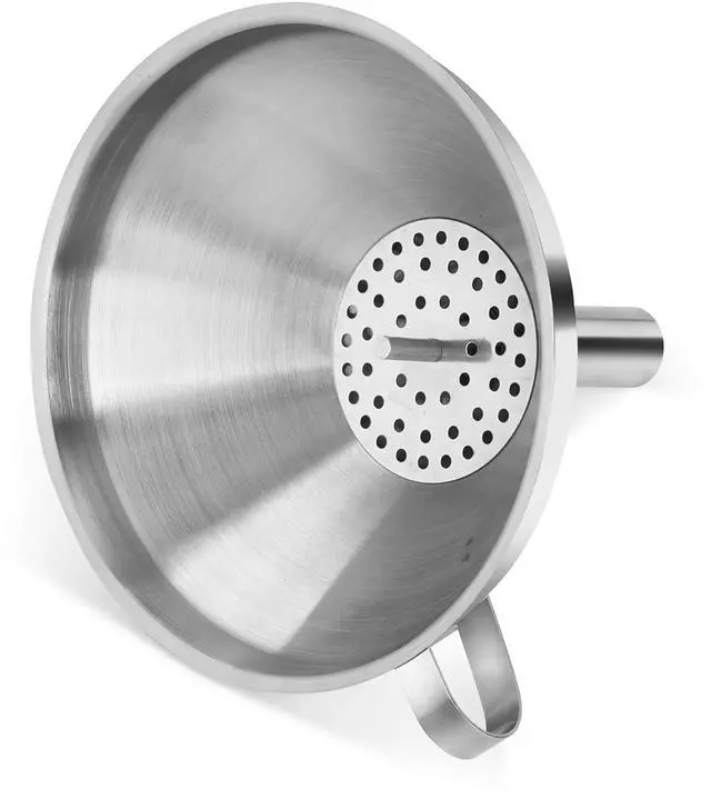 Alt view image 2 of 7 - Stainless Steel Funnel with Detachable Strainer Filter, 5-Inch, Silver, Heavy-Duty Kitchen Funnel for Liquids, Oils, Sauces, Broths, and Canning