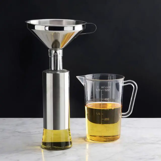Alt view image 4 of 7 - Stainless Steel Funnel with Detachable Strainer Filter, 5-Inch, Silver, Heavy-Duty Kitchen Funnel for Liquids, Oils, Sauces, Broths, and Canning