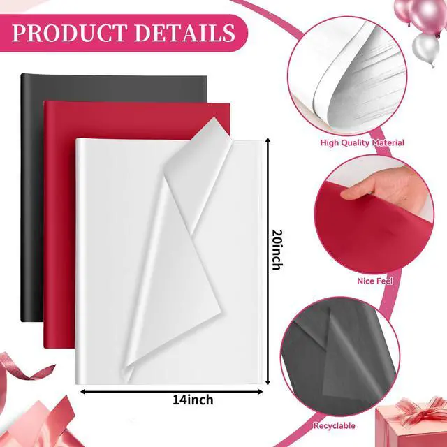 Alt view image 2 of 7 - 30 Sheets Black White Red Tissue Paper for Gift Bags, Tissue Paper Wrap Bulk for Decoration Weddings Birthday DIY Project Christmas Gift Wrapping Crafts Decor, 14 X 20 Inches