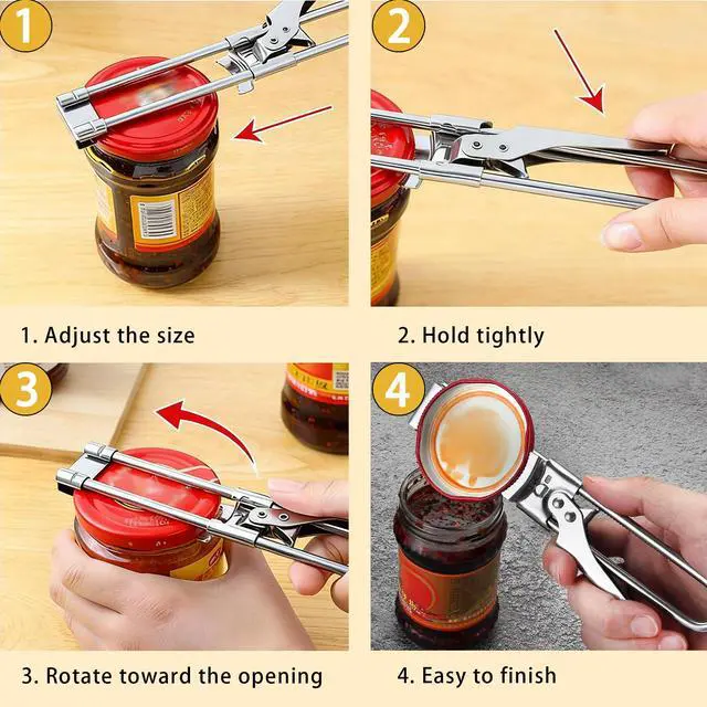Alt view image 3 of 6 - 2PCS Adjustable Stainless Steel Jar Opener, Manual Can Opener for Arthritis Hands, Multifunctional Bottle Opener & Lid Gripper, Kitchen Gadgets for Seniors