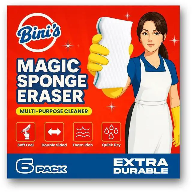 Main image of Magic Sponge Eraser, Extra Durable, Multi Purpose Cleaner, Shoe, Bathroom, Shower, and Car Window and Windshield Cleaner, Cleaning Pads, 6 Count