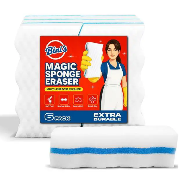 Alt view image 2 of 6 - Magic Sponge Eraser, Extra Durable, Multi Purpose Cleaner, Shoe, Bathroom, Shower, and Car Window and Windshield Cleaner, Cleaning Pads, 6 Count