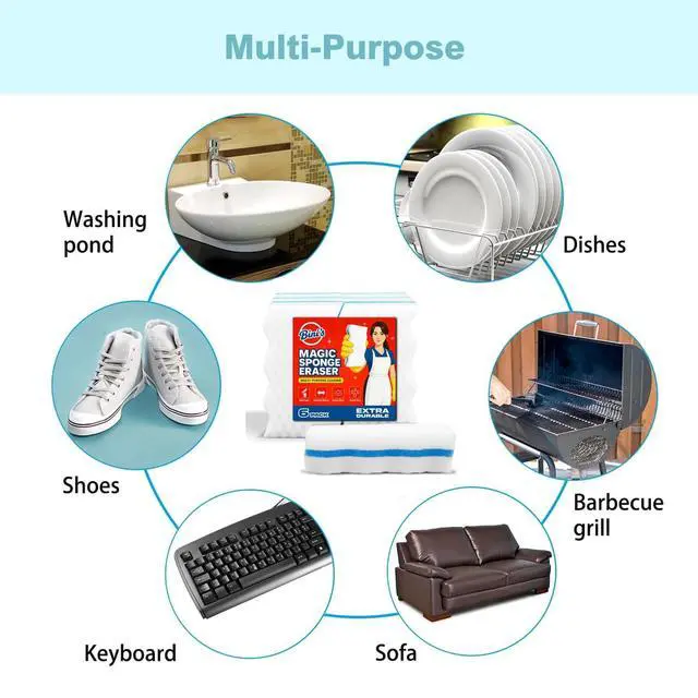 Alt view image 5 of 6 - Magic Sponge Eraser, Extra Durable, Multi Purpose Cleaner, Shoe, Bathroom, Shower, and Car Window and Windshield Cleaner, Cleaning Pads, 6 Count