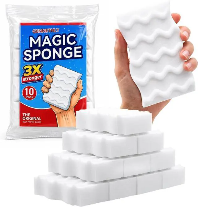 Main image of 3X Density Magic Sponge Eraser, 10 Pack Cleaning Sponge for Kitchen & Bath | 3X density foam, Extra durable sponge, Ergonomic wavy grip, Deep cleaning power, Multi-surface cleaning, 10 pack value
