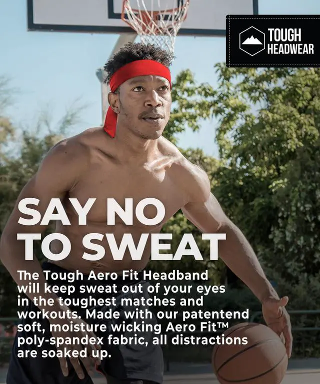 Alt view image 2 of 7 - Tough Headwear Tie Headband for Men - Tennis Headband for Women, Sweat Band for Workout, Running, Football, Basketball, Athletics - Red