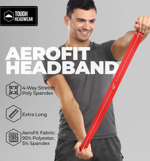 Alt view image 4 of 7 - Tough Headwear Tie Headband for Men - Tennis Headband for Women, Sweat Band for Workout, Running, Football, Basketball, Athletics - Red
