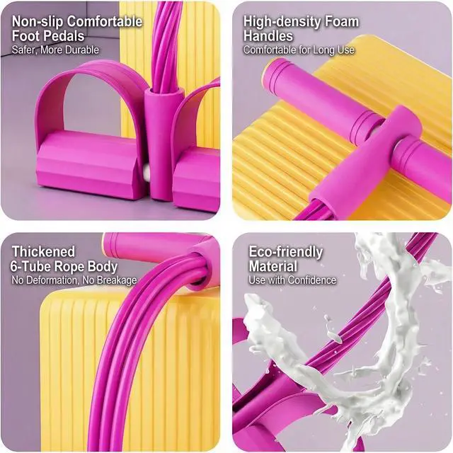 Alt view image 3 of 7 - Pedal Resistance Bands with Handles, 6-Tube for Home Gym | Natural Latex, 50lbs Max Resistance, Full-Body Workout, Travel-Friendly, for Arms Legs Abs Glutes