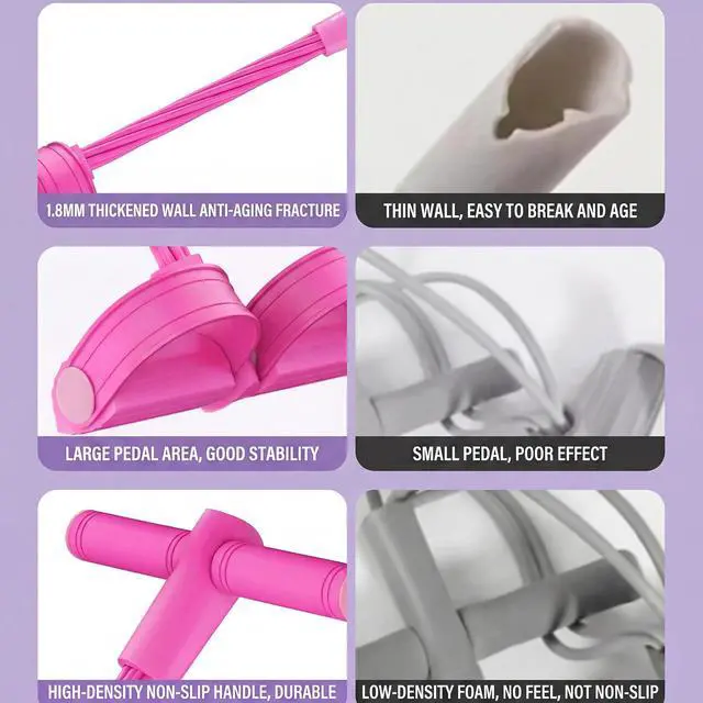 Alt view image 5 of 7 - Pedal Resistance Bands with Handles, 6-Tube for Home Gym | Natural Latex, 50lbs Max Resistance, Full-Body Workout, Travel-Friendly, for Arms Legs Abs Glutes