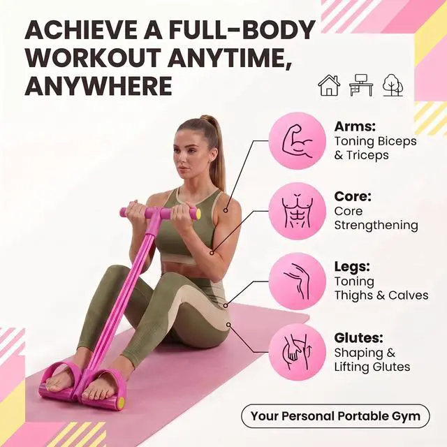 Alt view image 6 of 7 - Pedal Resistance Bands with Handles, 6-Tube for Home Gym | Natural Latex, 50lbs Max Resistance, Full-Body Workout, Travel-Friendly, for Arms Legs Abs Glutes