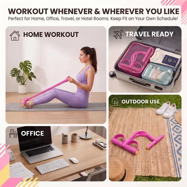 Alt view image 7 of 7 - Pedal Resistance Bands with Handles, 6-Tube for Home Gym | Natural Latex, 50lbs Max Resistance, Full-Body Workout, Travel-Friendly, for Arms Legs Abs Glutes