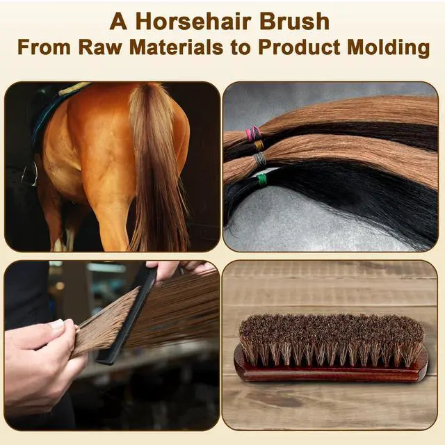 Alt view image 3 of 7 - 3-Piece 100% Horse Hair Shoe Brush Kit for Leather Care Professional Dauber Applicators and Polishing Brushes with Cleaning Cloth for Leather Shoes, Boots, Bags, Jackets & Car Detailing