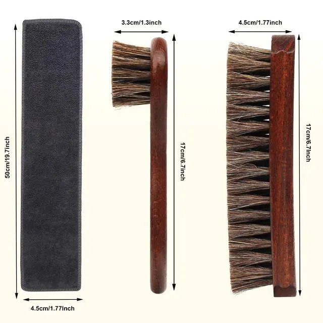 Alt view image 7 of 7 - 3-Piece 100% Horse Hair Shoe Brush Kit for Leather Care Professional Dauber Applicators and Polishing Brushes with Cleaning Cloth for Leather Shoes, Boots, Bags, Jackets & Car Detailing
