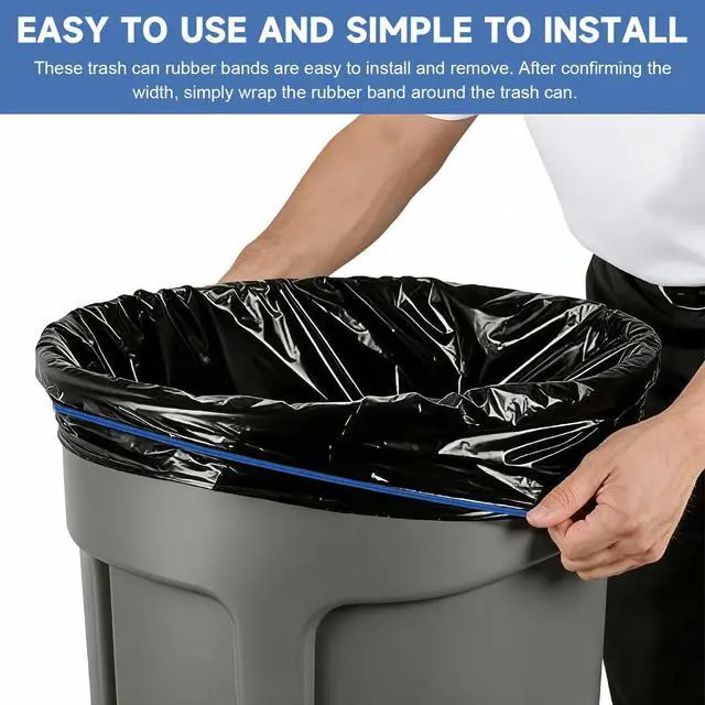 Alt view image 5 of 7 - Trash Can Rubber Bands Set of 3, Heavy Duty Elastic Garbage Can Bands Fit 1330 Gallon Trash Cans, Secure Trash Bag Holder for Kitchen, Office, Garage, Litter Box (Black Blue Green)