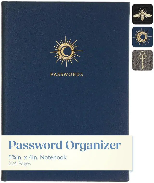 Main image of Password Keeper Book with Alphabetical Tabs Hardcover Organizer | Discreet Black Faux Leather Cover, Compact 5.75x4 in Size to Store Website Logins, Card Details and Contacts