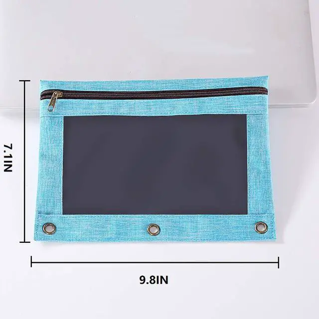 Alt view image 4 of 4 - 3 Rings Binder Pencil Pouch, Pencil Case with Clear Window (Grey&Blue 2pack)