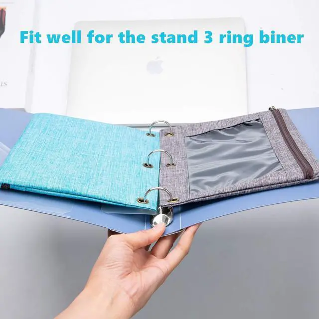 Alt view image 2 of 4 - 3 Rings Binder Pencil Pouch, Pencil Case with Clear Window (Grey&Blue 2pack)