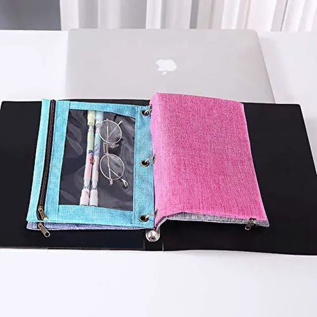 Alt view image 3 of 4 - 3 Rings Binder Pencil Pouch, Pencil Case with Clear Window (Grey&Blue 2pack)