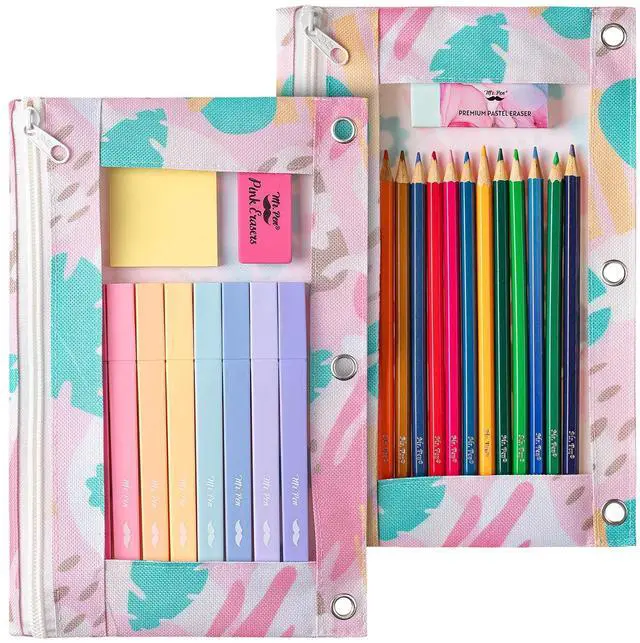 Main image of Pencil Pouch for 3 Ring Binder, 2 Pack, 10"x6.75", Smooth Zipper | Clear Window, Large Capacity Pencil Case with 3 Reinforced Grommets for School, Office, Supplies Storage