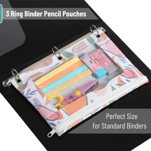 Alt view image 3 of 7 - Pencil Pouch for 3 Ring Binder, 2 Pack, 10"x6.75", Smooth Zipper | Clear Window, Large Capacity Pencil Case with 3 Reinforced Grommets for School, Office, Supplies Storage