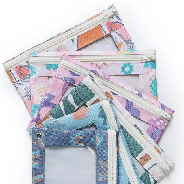 Alt view image 6 of 7 - Pencil Pouch for 3 Ring Binder, 2 Pack, 10"x6.75", Smooth Zipper | Clear Window, Large Capacity Pencil Case with 3 Reinforced Grommets for School, Office, Supplies Storage