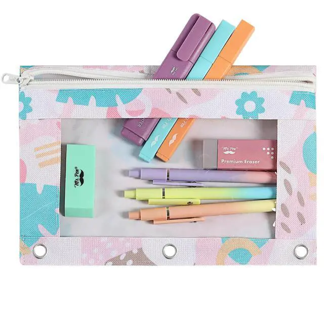 Alt view image 7 of 7 - Pencil Pouch for 3 Ring Binder, 2 Pack, 10"x6.75", Smooth Zipper | Clear Window, Large Capacity Pencil Case with 3 Reinforced Grommets for School, Office, Supplies Storage