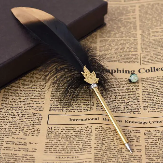 Main image of Quill Pen Vintage Feather Calligraphy Pen Refined Quill Ballpoint for Writing Signature or Gift Wedding Bridal (Black)