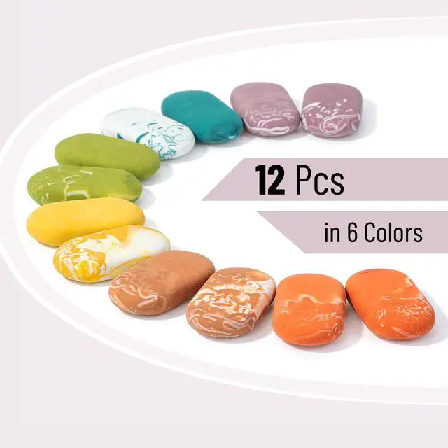 Alt view image 2 of 7 - Marble Pencil Erasers, 12 Pack, 1" x 2" | Soft Rubber Marble Pencil Erasers for School, Office, Art Sketching, Homework, Exams, Clean Smudge-Free Correction