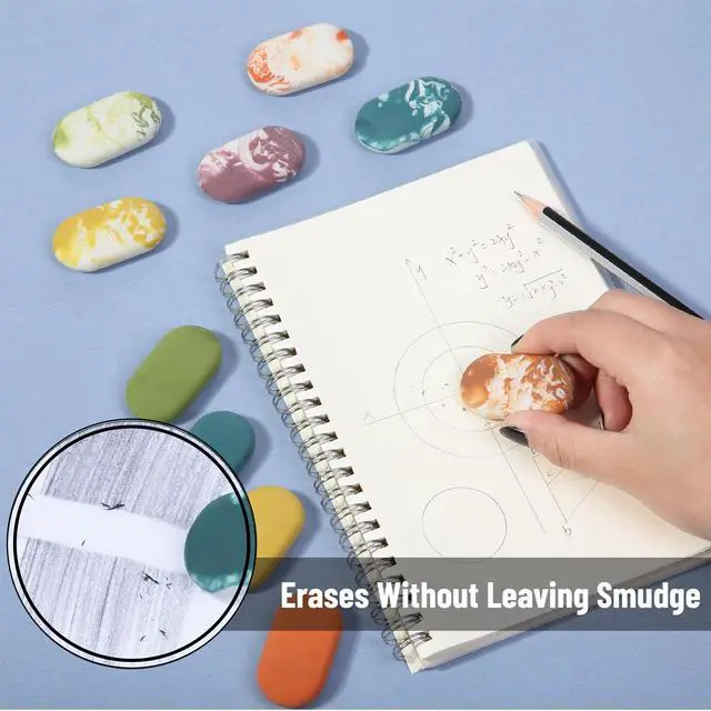 Alt view image 5 of 7 - Marble Pencil Erasers, 12 Pack, 1" x 2" | Soft Rubber Marble Pencil Erasers for School, Office, Art Sketching, Homework, Exams, Clean Smudge-Free Correction