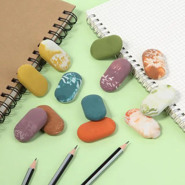Alt view image 3 of 7 - Marble Pencil Erasers, 12 Pack, 1" x 2" | Soft Rubber Marble Pencil Erasers for School, Office, Art Sketching, Homework, Exams, Clean Smudge-Free Correction