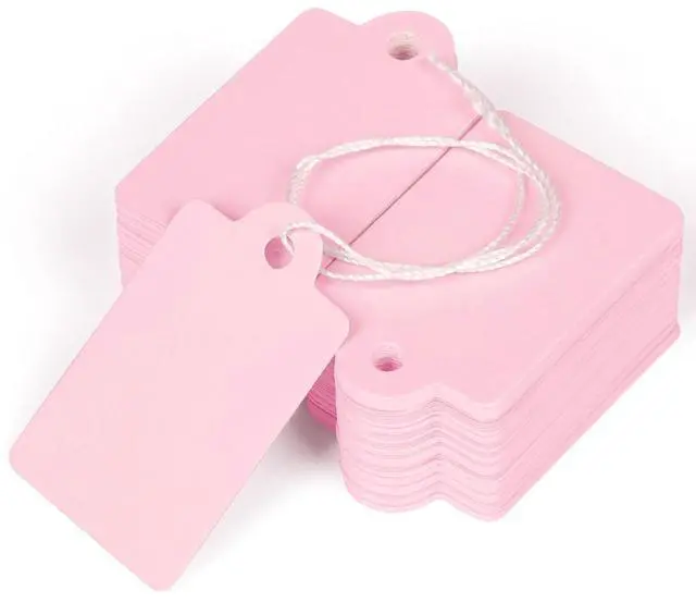 Main image of 200 Pcs Price Tags with String Attached 1 3/8" x 7/8" Writable Pink Hang Tag String Tag for Pricing Clothing Jewelry Price Display Labels Blank Merchandise Marking Paper Label