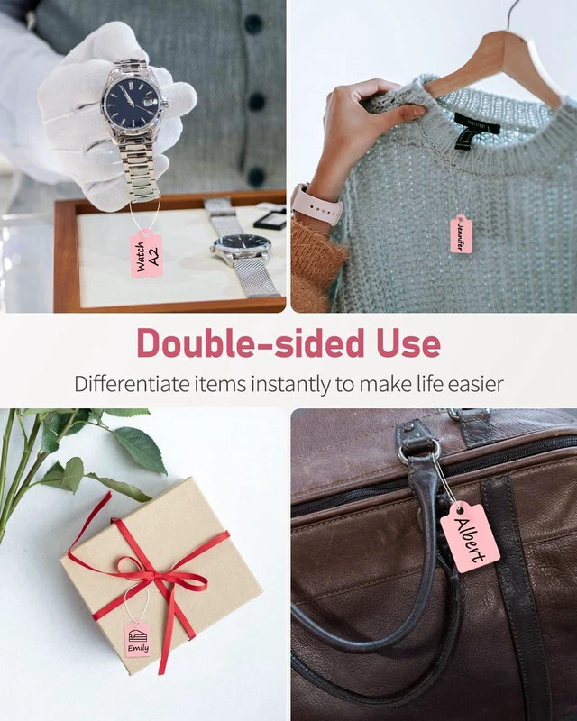 Alt view image 7 of 7 - 200 Pcs Price Tags with String Attached 1 3/8" x 7/8" Writable Pink Hang Tag String Tag for Pricing Clothing Jewelry Price Display Labels Blank Merchandise Marking Paper Label