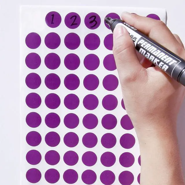 Alt view image 3 of 7 - 3/4 Inch Purple Dot Sticker, Round Color Coding Circle Label | 15 Sheets Per Bag,Copper Plate Paper, Writable with Markers, Permanent Adhesive, Bright Color, For School Garage Sale