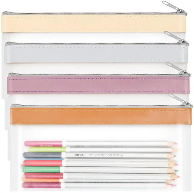 Main image of 4 Pack Clear Pencil Pouch, Cute Pencil Case, Pencil Bag With Zipper | Teen Portable Pencil Pouch for School & Stationery Supplies