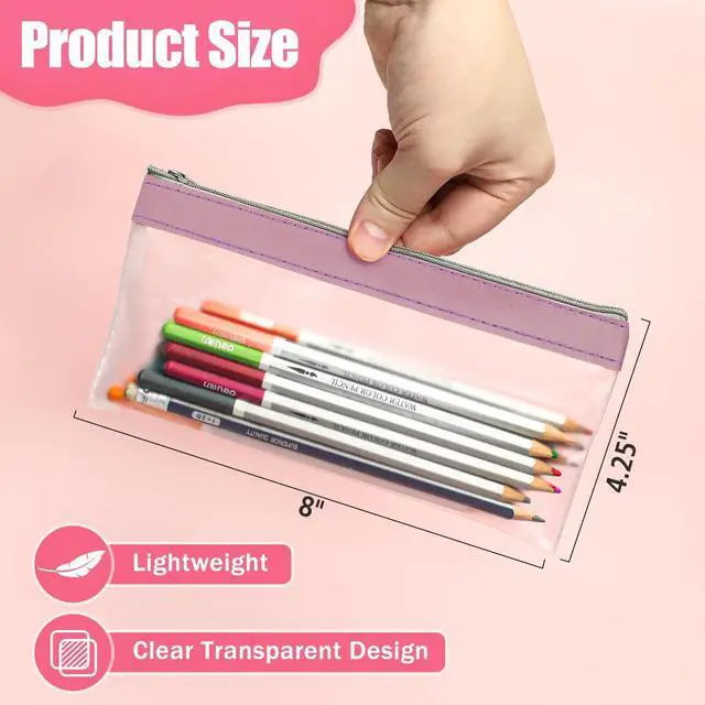 Alt view image 2 of 7 - 4 Pack Clear Pencil Pouch, Cute Pencil Case, Pencil Bag With Zipper | Teen Portable Pencil Pouch for School & Stationery Supplies