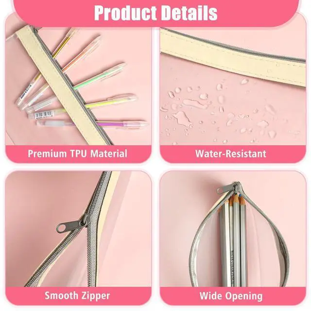 Alt view image 3 of 7 - 4 Pack Clear Pencil Pouch, Cute Pencil Case, Pencil Bag With Zipper | Teen Portable Pencil Pouch for School & Stationery Supplies