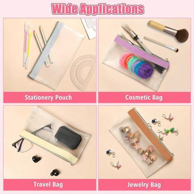 Alt view image 6 of 7 - 4 Pack Clear Pencil Pouch, Cute Pencil Case, Pencil Bag With Zipper | Teen Portable Pencil Pouch for School & Stationery Supplies