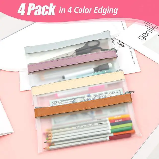 Alt view image 7 of 7 - 4 Pack Clear Pencil Pouch, Cute Pencil Case, Pencil Bag With Zipper | Teen Portable Pencil Pouch for School & Stationery Supplies