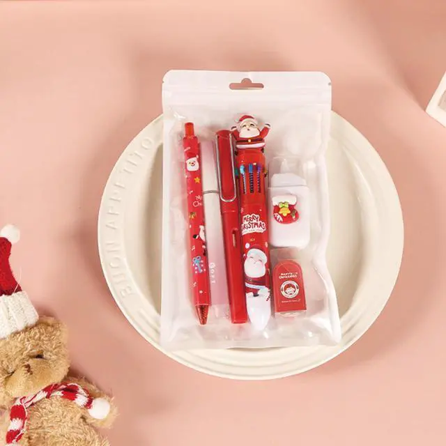 Alt view image 2 of 6 - 6 Pcs Cute Christmas Stationery Set for Girls Boys Women Men Xmas School Supplies Office Supplies Including Gel Ink Pens Ballpoint Pens Pencil Eraser Christmas Gift (Xmas-Red)