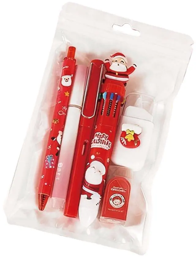 Main image of 6 Pcs Cute Christmas Stationery Set for Girls Boys Women Men Xmas School Supplies Office Supplies Including Gel Ink Pens Ballpoint Pens Pencil Eraser Christmas Gift (Xmas-Red)