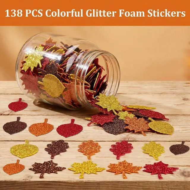 Alt view image 4 of 7 - Thanksgiving Crafts for Kids - Maple Leaf Glitter Foam Stickers | 138 PCS Self Adhesive Fall Stickers - Thanksgiving Games for Kids -Friendsgiving Party Supplies Favors for Halloween Gifts