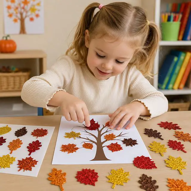 Alt view image 5 of 7 - Thanksgiving Crafts for Kids - Maple Leaf Glitter Foam Stickers | 138 PCS Self Adhesive Fall Stickers - Thanksgiving Games for Kids -Friendsgiving Party Supplies Favors for Halloween Gifts