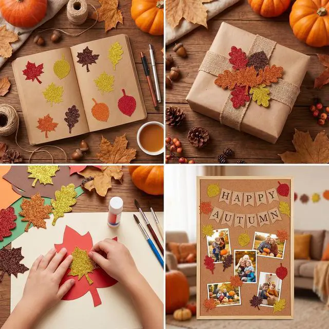 Alt view image 7 of 7 - Thanksgiving Crafts for Kids - Maple Leaf Glitter Foam Stickers | 138 PCS Self Adhesive Fall Stickers - Thanksgiving Games for Kids -Friendsgiving Party Supplies Favors for Halloween Gifts