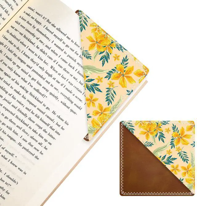 Main image of Personalized Leather Bookmarks, Fun & Cute Book Accessories for Reading Lovers, Unbreakable Page Markers for Women Men Girls Boys Student Teacher Kids Retirement Birthday Gifts (Yellow Flower)