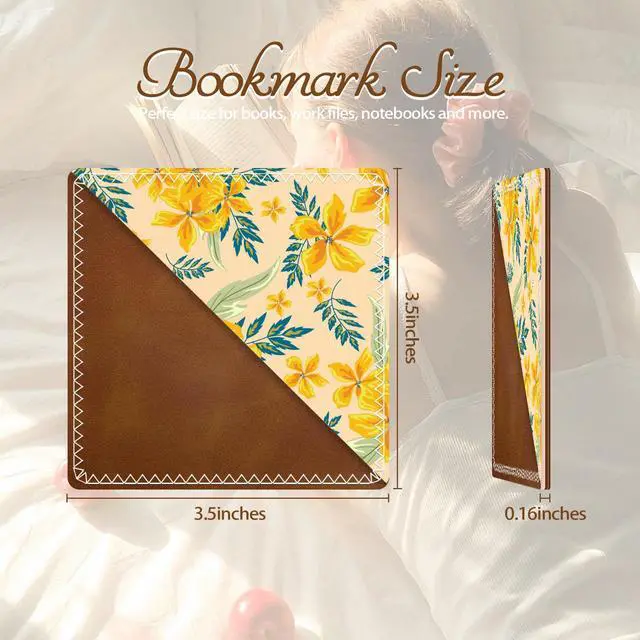 Alt view image 2 of 6 - Personalized Leather Bookmarks, Fun & Cute Book Accessories for Reading Lovers, Unbreakable Page Markers for Women Men Girls Boys Student Teacher Kids Retirement Birthday Gifts (Yellow Flower)