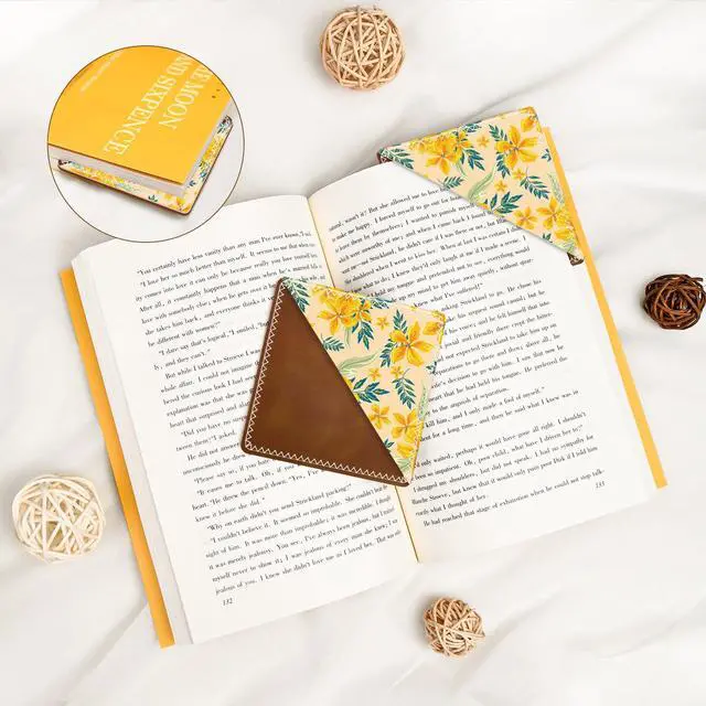 Alt view image 4 of 6 - Personalized Leather Bookmarks, Fun & Cute Book Accessories for Reading Lovers, Unbreakable Page Markers for Women Men Girls Boys Student Teacher Kids Retirement Birthday Gifts (Yellow Flower)